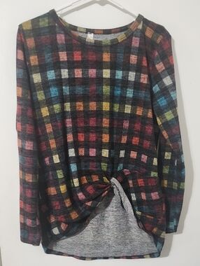 Girls' Multicolor Plaid Long-Sleeve Top - Knot Front
